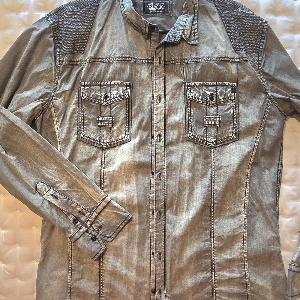 Black Label Metallic Silver Casual Button Down Shirt